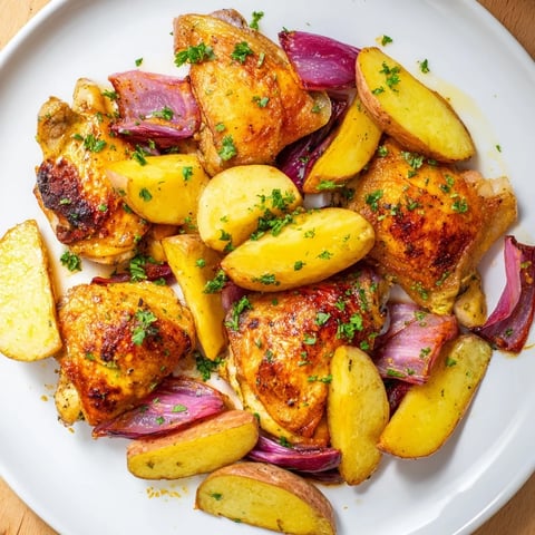 Golden Greek Lemon Chicken and Potatoes, roasted with vibrant lemon and herbs, ready to enjoy.