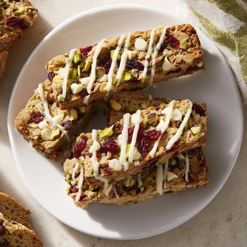 Homemade White Chocolate Cranberry Pistachio Biscotti, a delightful Italian cookie with crisp texture and creamy white chocolate.