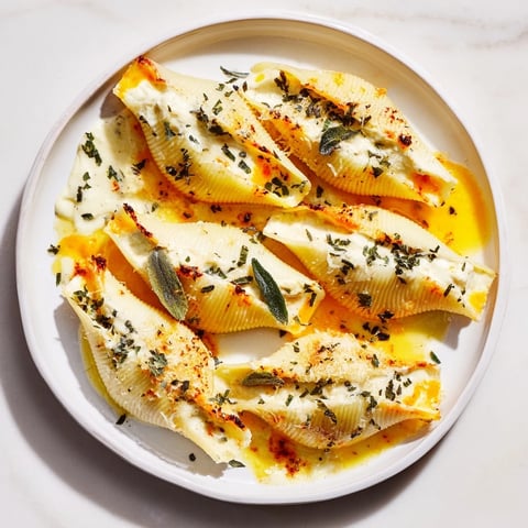 Golden-brown baked Pumpkin & Gouda Stuffed Shells, a vegetarian Italian comfort food dream.