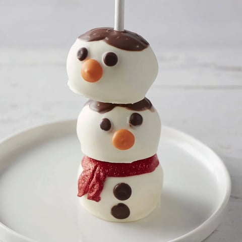Express Snowman Marshmallow Pops coated in white chocolate, ready for a winter treat.