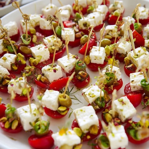 The vibrant "Hanging Gardens" appetizer, with colorful fruits, veggies, cheese and dips for a festive gathering.