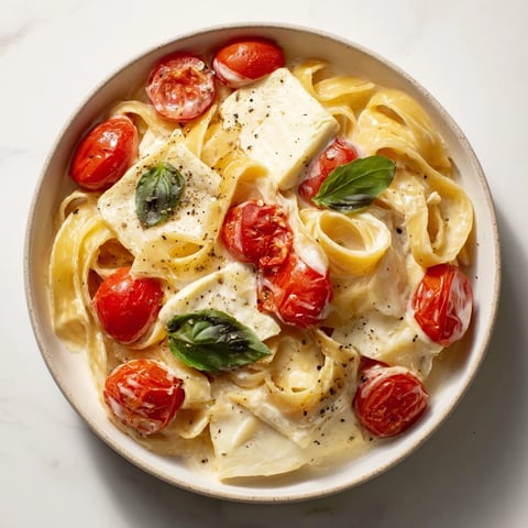 Baked Brie Pasta Sauce with melted brie and bursting tomatoes, a creamy pasta indulgence.