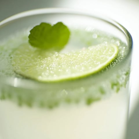 Refreshing glass of Mint Lime Agua Fresca, showcasing vibrant green hues and glistening ice cubes.