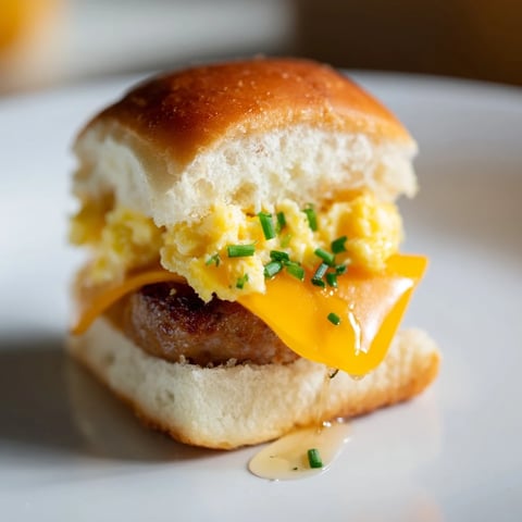 Fluffy scrambled eggs, sausage, and melty cheese star in these delicious Mini Breakfast Sliders.