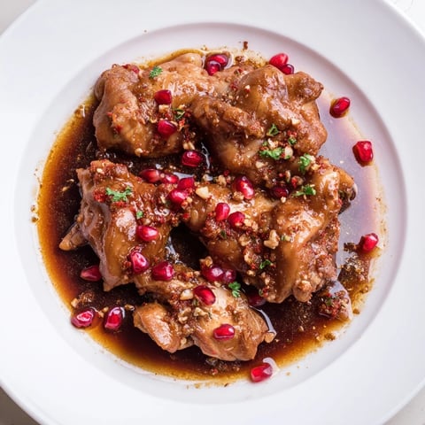 A close-up of steaming Iranian Fesenjan stew, the rich pomegranate sauce glistening around tender meat.