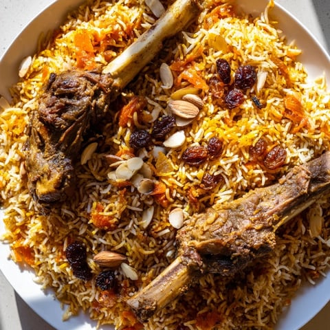 A steaming plate of Saudi Kabsa Rice with fluffy rice, tender meat, and toasted almonds.
