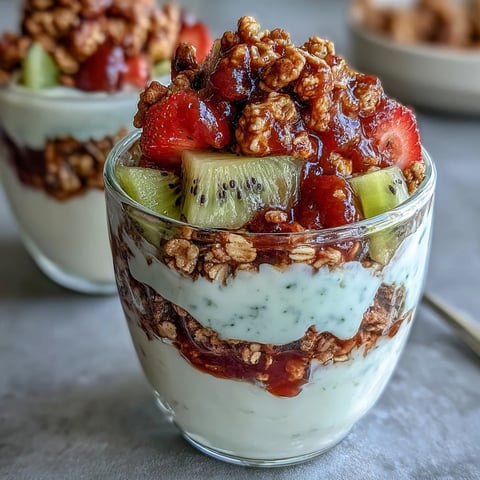 Creamy Greek yogurt and sweet guava preserves layered with crunchy granola and fresh fruit.