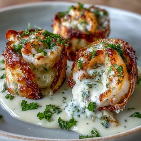 Golden baked tortilla bombs filled with cheesy crab and shrimp, served bubbling in creamy garlic sauce.  