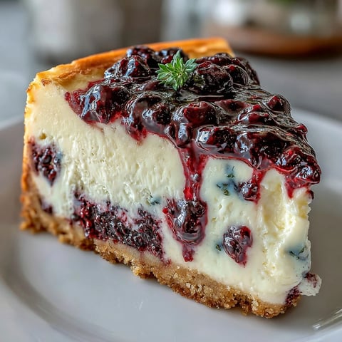 Silky black currant cheesecake with a buttery graham cracker crust, swirled with vibrant purple compote for a showstopping dessert.  