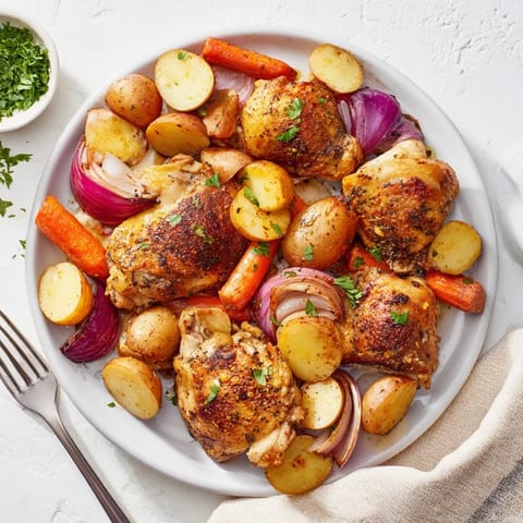 Golden brown Rustic Chicken and Potato Bake, perfect for a cozy family meal.  
