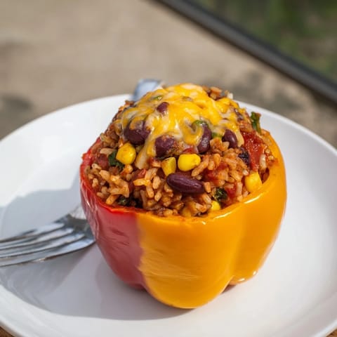 Golden-brown stuffed bell peppers with melted cheese, a classic, wholesome, and flavorful meal.
