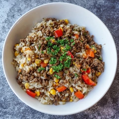 Ground Beef Skillet Veggies Rice
