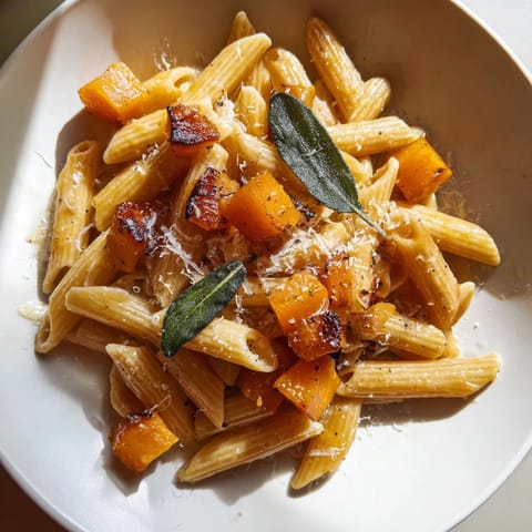 Creamy brown butter pasta features perfectly roasted squash, Parmesan, and fresh sage; so flavorful.