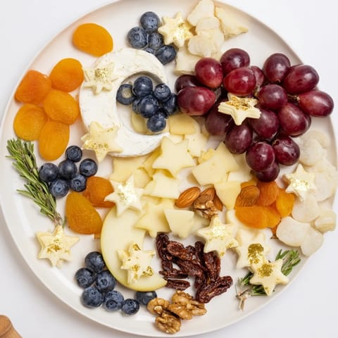 Moon & Stars Night Board with cheeses and fruits arranged beautifully for an inspired party idea.