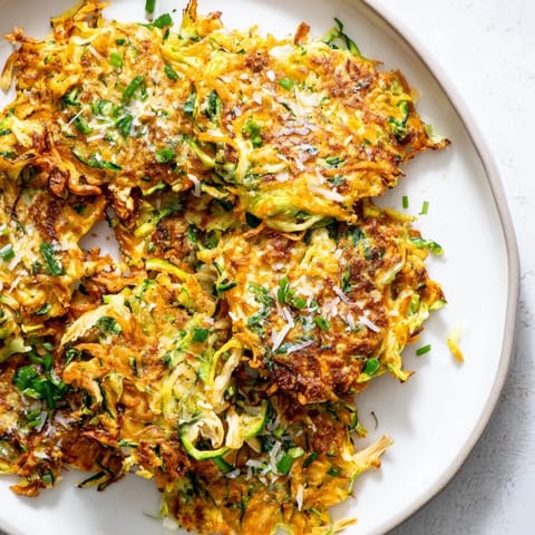 Crispy edges and a tender inside: these high-protein chicken zucchini fritters feature flavorful herbs.