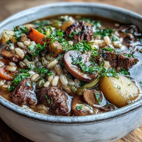 Vegetable Beef Barley Mushroom Soup