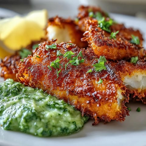Freshly baked Haddock Goujons With Parmesan Crust feature crispy breadcrumbs and are served with lemon wedges for a zesty finish.