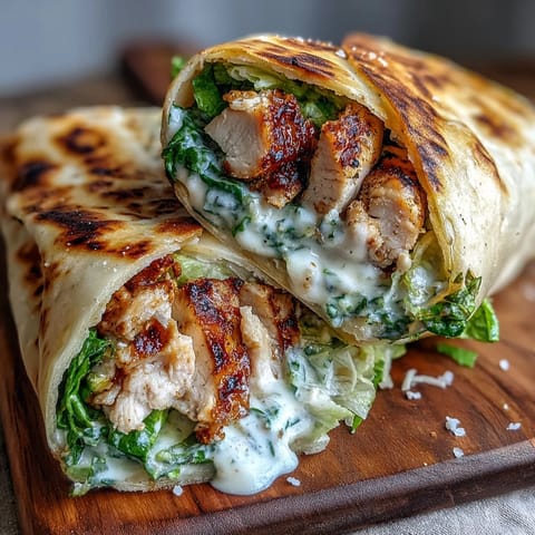 Golden, soft garlic naan holds juicy grilled chicken Caesar filling, topped with melted Parmesan and fresh cherry tomatoes.