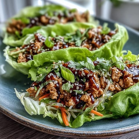 Steaming ground turkey and shirataki noodles tossed in a spicy sauce, nestled inside bright green butter lettuce leaves.