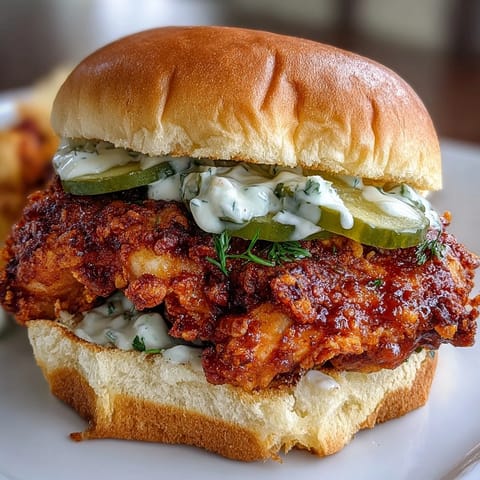Golden fried chicken sliders with spicy cayenne crust, topped with creamy dill pickle aioli and served on soft toasted buns.