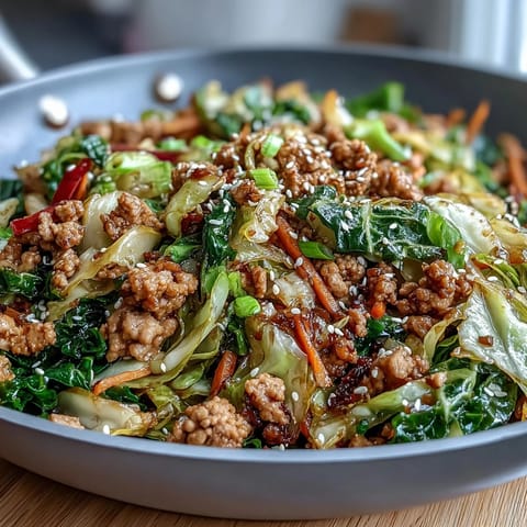 High-volume cabbage and turkey stir-fry with tender lean turkey and crisp vegetables in a savory Asian-inspired sauce.