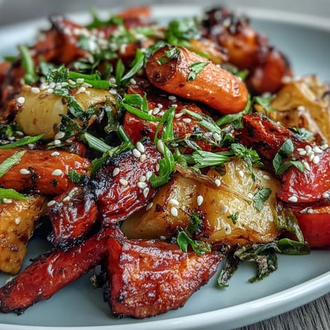 A colorful mix of carrots, sweet potatoes, and broccoli glazed in savory miso-butter and roasted until caramelized.