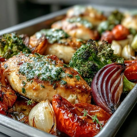 Healthy 5-Ingredient Sheet Pan Chicken and Veggies with tender chicken breasts and colorful roasted vegetables, perfectly seasoned and caramelized for a quick, nutritious dinner.