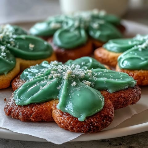 Festive shamrock-shaped sugar cookies decorated with vibrant green royal icing for St. Patrick's Day celebrations.  