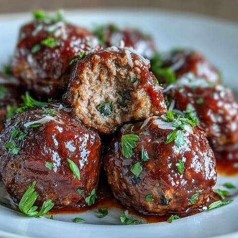 Slow Cooker Meatballs simmering in rich tomato sauce, tender and juicy, perfect for party appetizers or main dishes.