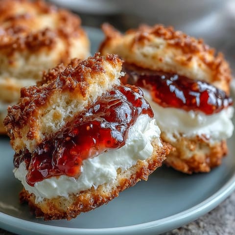 Golden-baked thumbprint cookies filled with clotted cream and sweet strawberry jam, a British classic.  