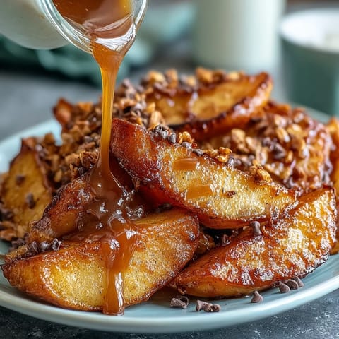 Fresh apple slices topped with creamy peanut butter drizzle and hearty granola—a wholesome, no-bake treat for all ages.