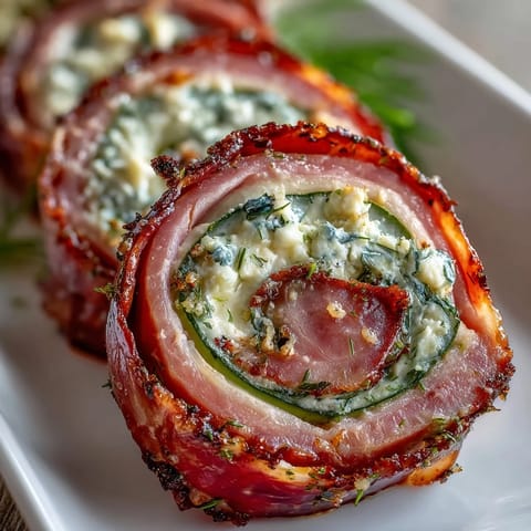 Ham, cream cheese, and pickle pinwheels arranged on a white platter, ready to serve at your next party.