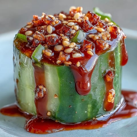 A vibrant Chamoy Pickle Kit in a Cup with tangy pickles wrapped in fruit roll-up and drizzled with zesty chamoy sauce.