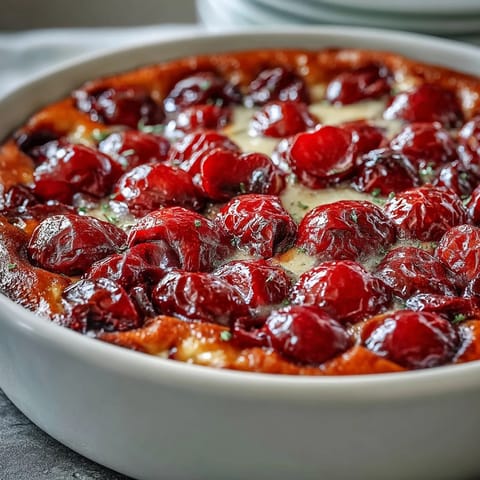 Fresh Cherry Clafoutis: vibrant cherries baked in sweet, eggy vanilla custard.