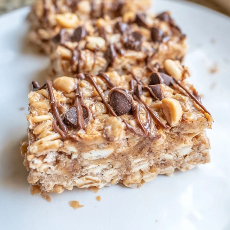 Nutty No-Bake Peanut Butter Oat Bars stacked high for a quick grab-and-go treat.