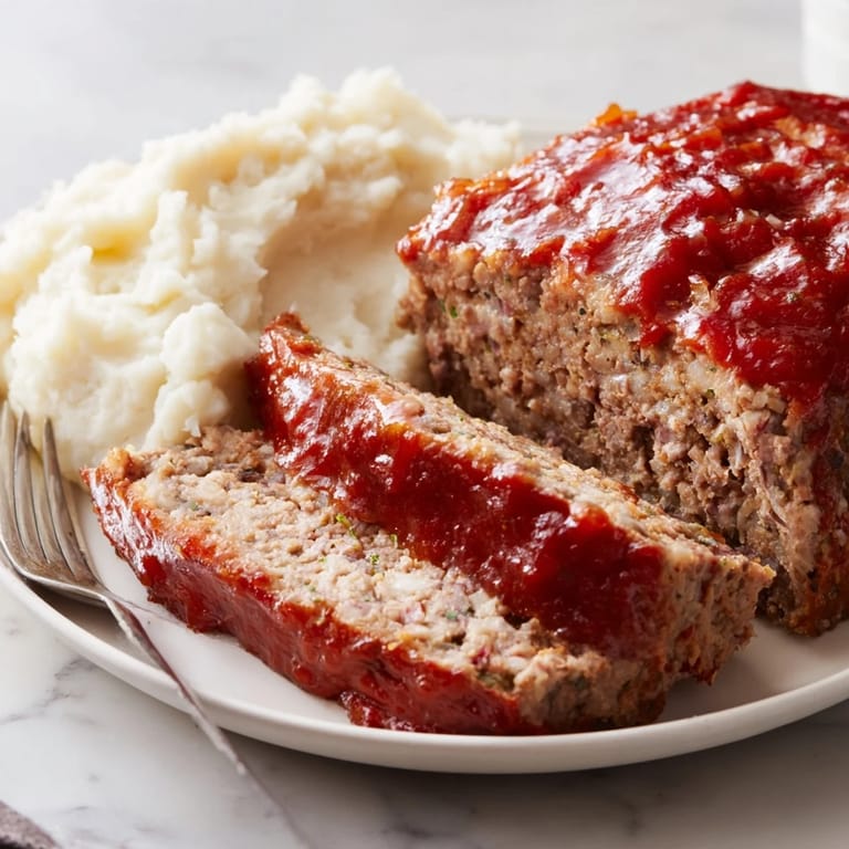 Deliciously tender Classic Meatloaf with Mashed Potatoes, perfect for family dinners.  