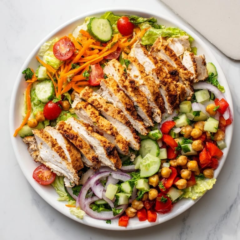 A satisfying bowl of homemade chicken salad with roasted chicken and a bright, flavorful dressing.