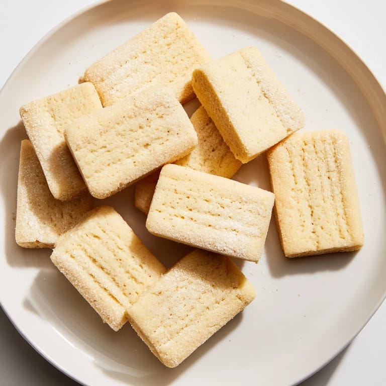 Close-up of perfectly formed classic shortbread cookies with a delicate, crumbly texture, ideal for serving.
