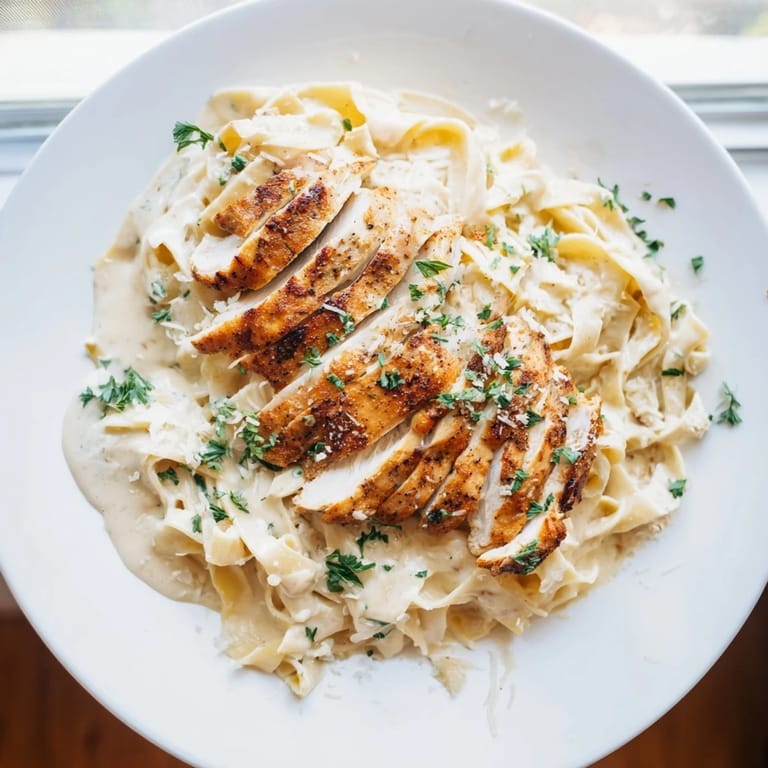 Golden chicken and the rich, cheesy sauce coat the Cajun Chicken Alfredo Fettuccine, a comforting meal.