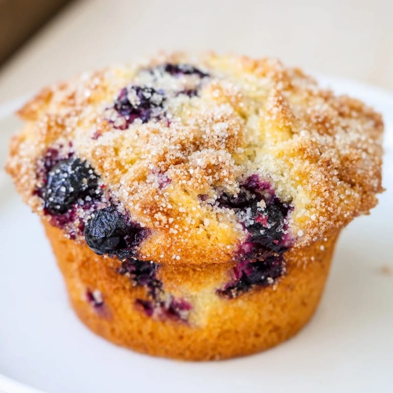 Fresh, baked Budget Christmas Blueberry Muffins with a sprinkle of glistening cinnamon sugar on top.