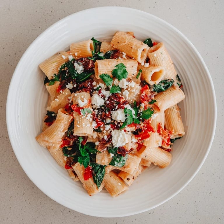 A steaming bowl of Mediterranean Baked Garlic & Herb Pasta, with vibrant herbs and sun-dried tomatoes, smells divine.