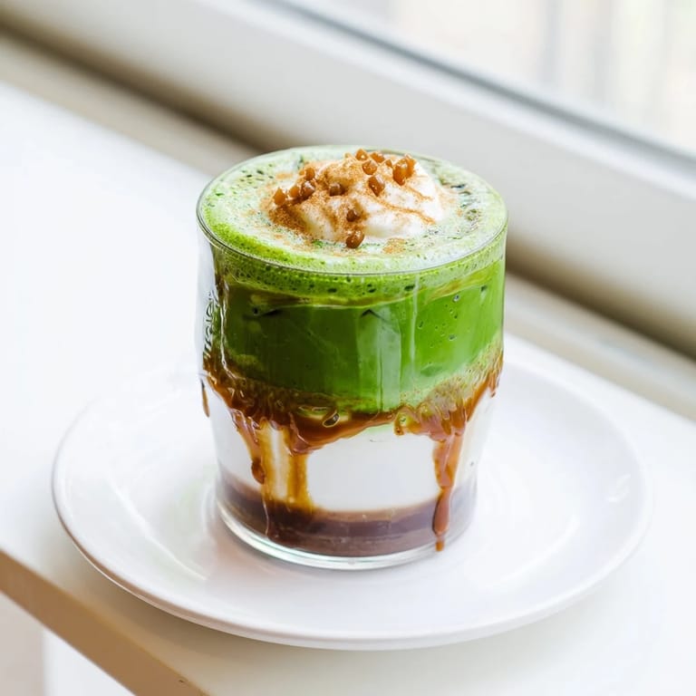 Silky matcha and robust coffee swirl in this Caramel Brulée Iced Matcha Christmas Coffee Dupe.