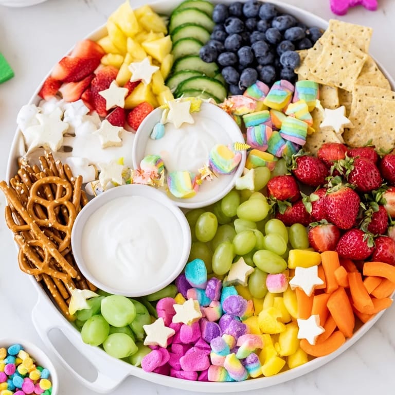 Sweet and savory treats come together in this Unicorn Party Platter, bursting with colorful, fresh ingredients perfect for celebrations.