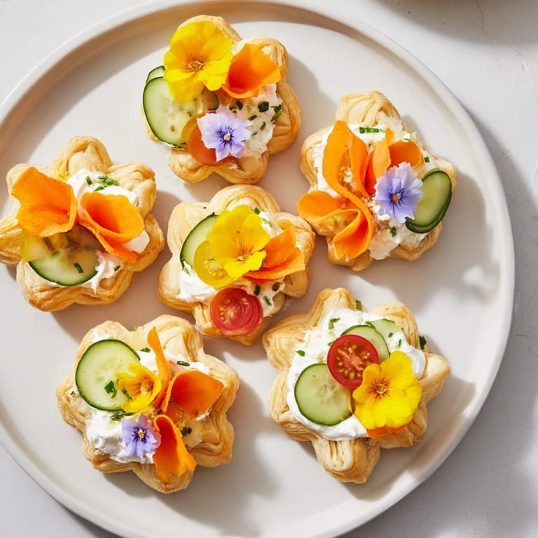 Golden-baked Fairy Garden Flower Shaped Snacks, ready to serve and filled with creamy goodness.