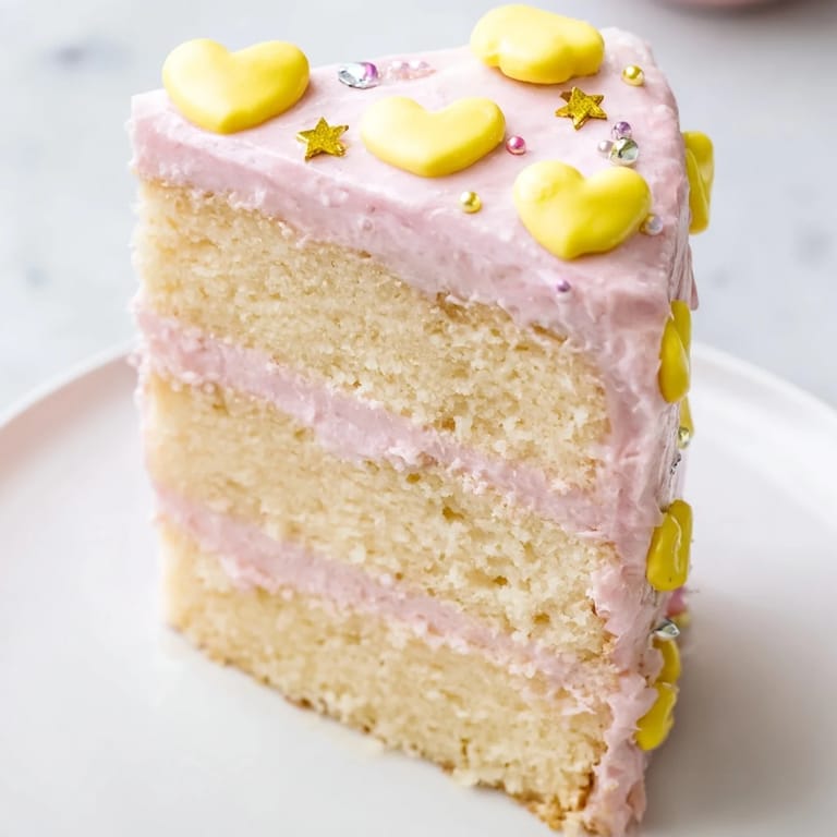 A delightful view: this Château de Princesse Cœurs et Étoiles, a French-inspired layered cake, is covered in frosting and whimsy.