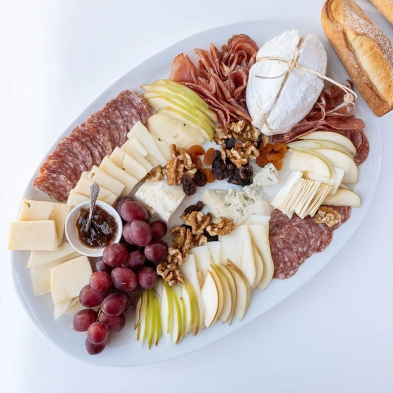 A beautifully arranged Rugby ball cheese board featuring creamy Brie, grapes, and nuts, perfect for sharing.