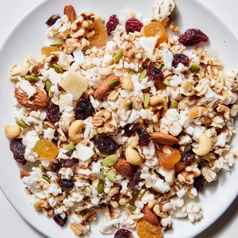 Mélange Hivernal Flocon de Neige, speckled with white chocolate and coconut, perfect for holiday snacking.