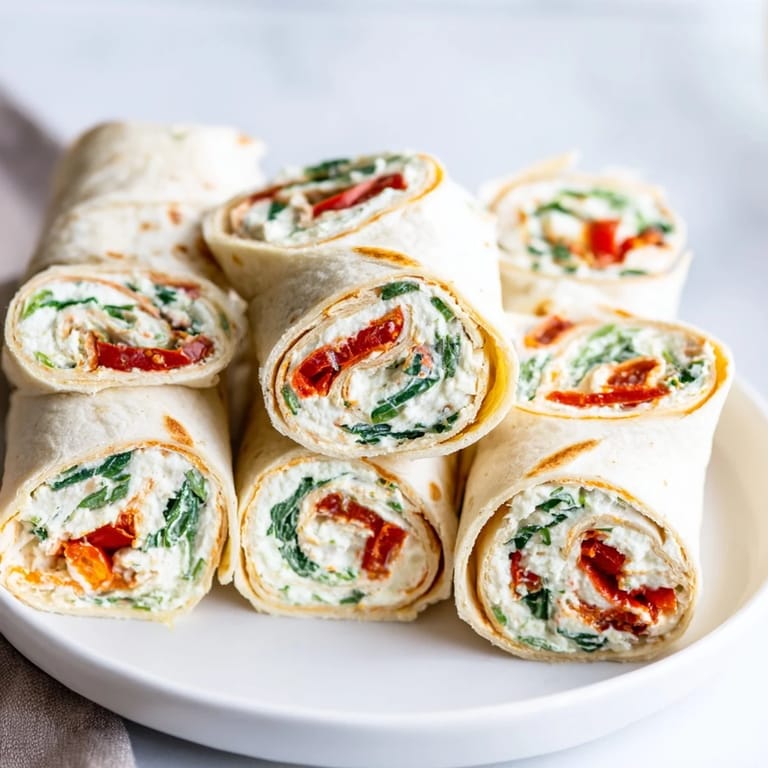 Freshly cut Christmas Scarf Tortilla Roll-Ups display vibrant layers perfect for holiday snack trays.