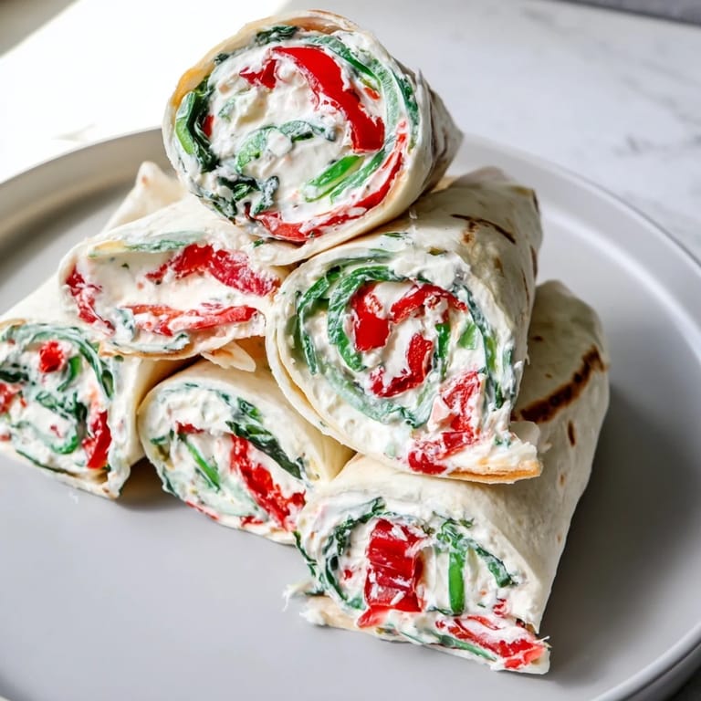 Get ready for creamy and flavorful Christmas Scarf Tortilla Roll-Ups, chilled and neatly sliced for serving.