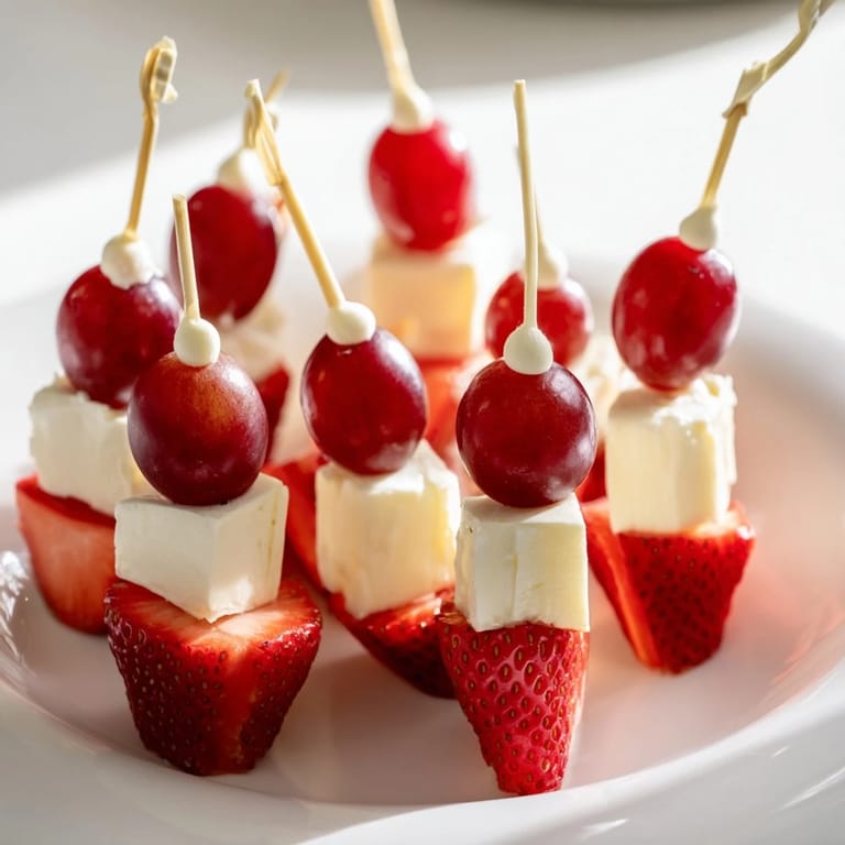 Delicious Santa Hat Fruit and Cheese Platter: strawberries, cheese, and grapes offer a sweet and savory bite.